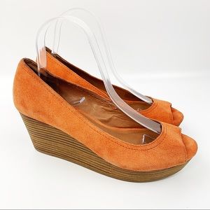 LUCKY BRAND Suede Platform Wedges Open Toe Sz 7.5